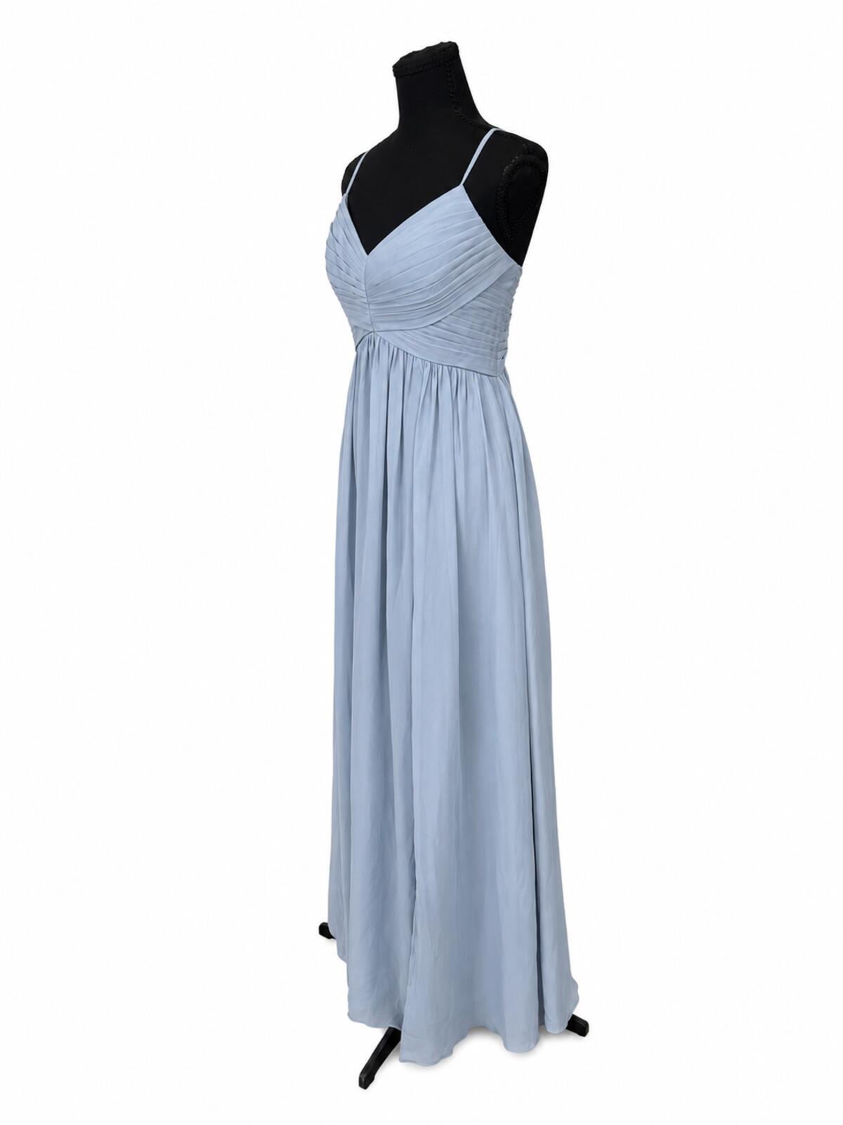 Azazie Alia Dusty Blue Chiffon A-Line Pleated Bridesmaids Dress (Size 8)