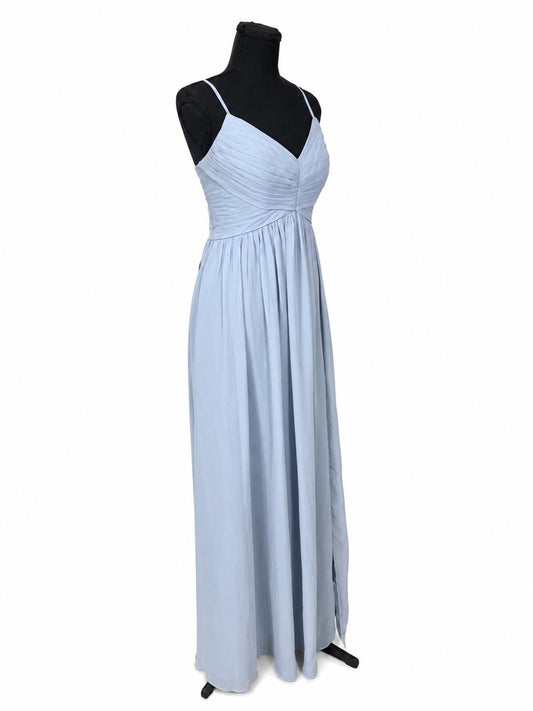 Azazie Alia Dusty Blue Chiffon A-Line Pleated Bridesmaids Dress (Size 8)