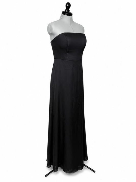 Azazie Wren Black Stretch Satin A-Line Strapless Bridesmaids Dress (Size 16)