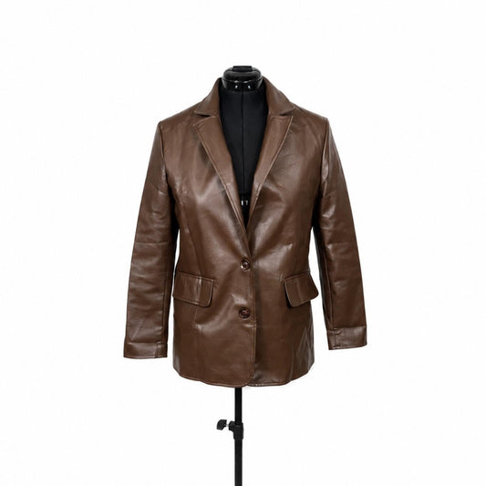 Automet Brown Faux Leather Blazer Jacket (M)