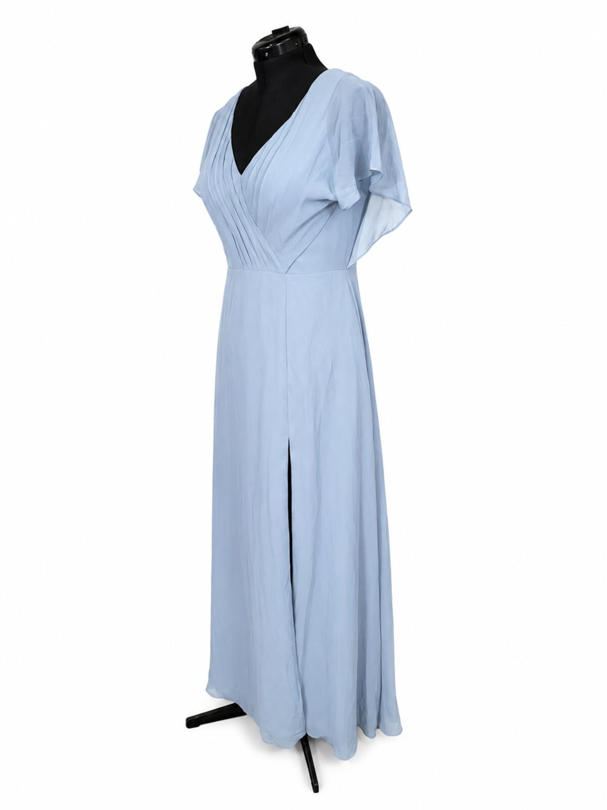 Azazie Rylee Dusty Blue Chiffon A-Line Pleated Bridesmaids Dress (Size 12)