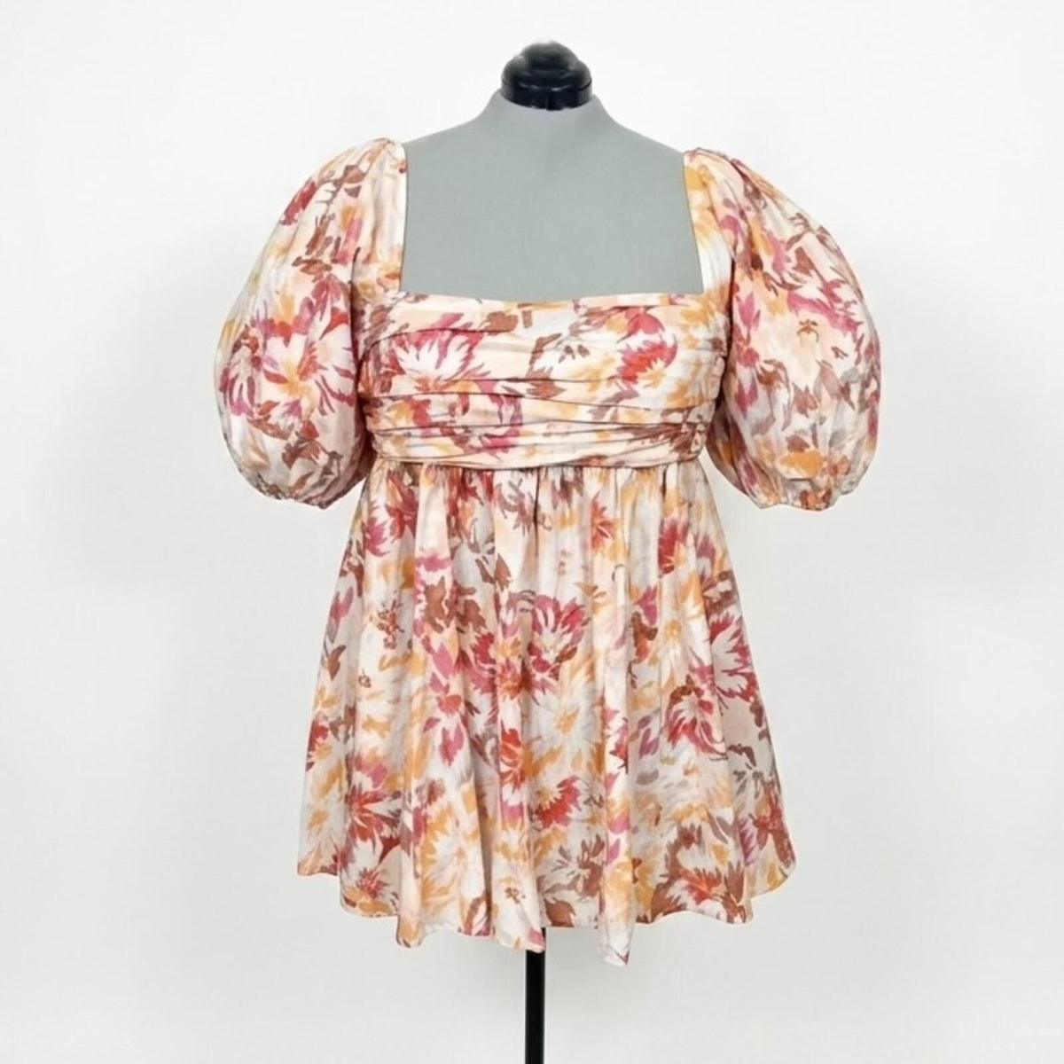 Abercrombie & Fitch Warm Colored Floral Puffy Sleeved Knee Length Dress (XL)
