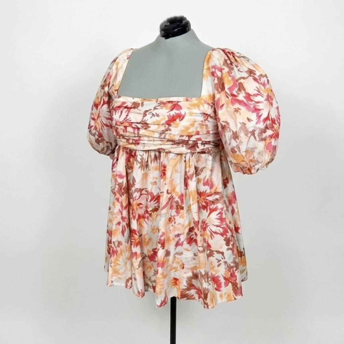 Abercrombie & Fitch Warm Colored Floral Puffy Sleeved Knee Length Dress (XL)
