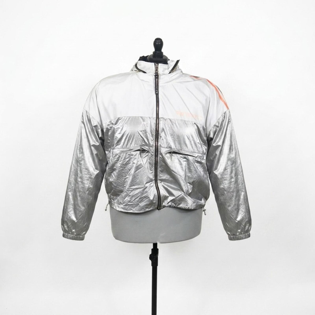 P.E Nation White and Reflective Wind Breaker with Colorful Sleeve Stripes (L)