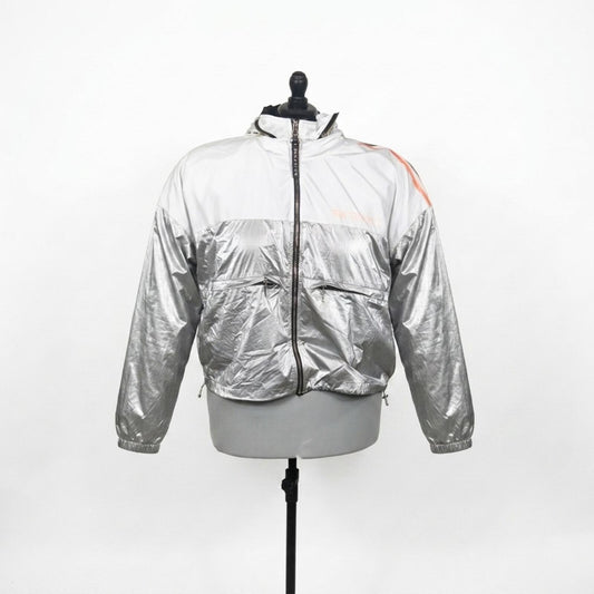 P.E Nation White and Reflective Wind Breaker with Colorful Sleeve Stripes (L)