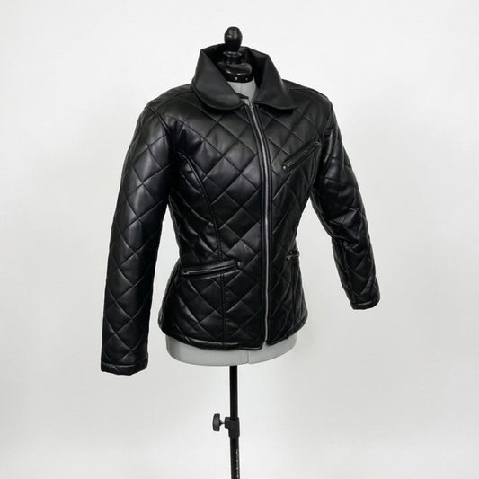 Neutral Zone Black Fitted Leather Jacket w/ Silver Zippers (L)