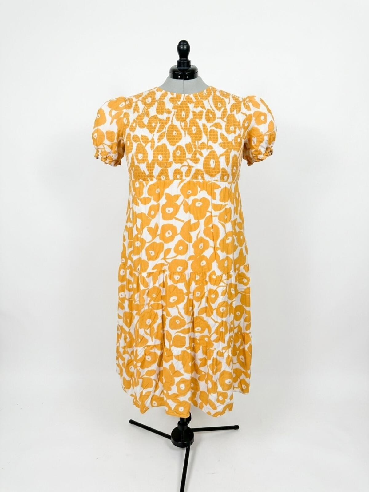 Two Cumberland Orange Puffy Sleeve Floral Maxi Dress (L/XL)