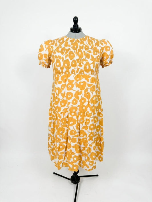 Two Cumberland Orange Puffy Sleeve Floral Maxi Dress (L/XL)