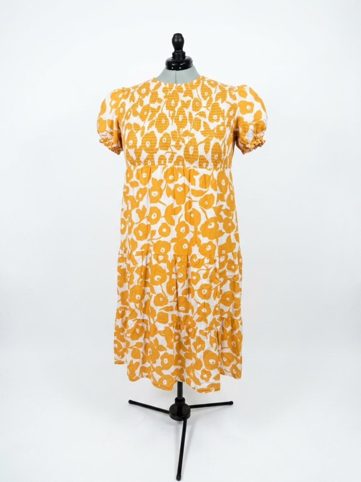 Two Cumberland Orange Puffy Sleeve Floral Maxi Dress (L/XL)