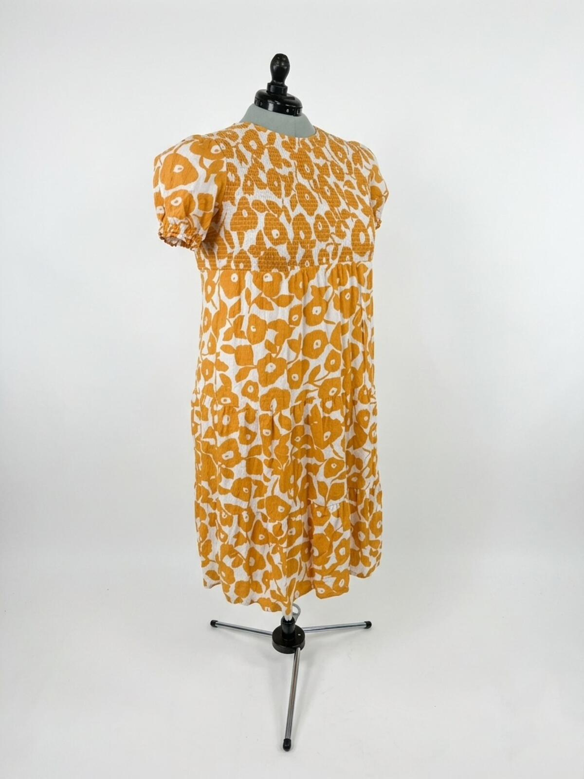 Two Cumberland Orange Puffy Sleeve Floral Maxi Dress (L/XL)
