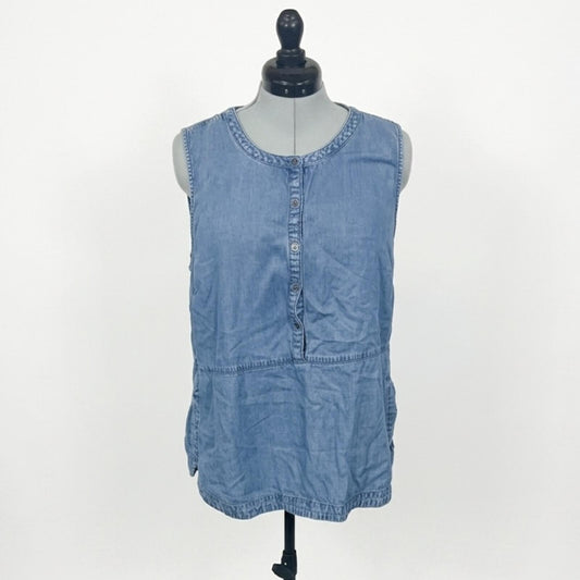 J.Jill Light Denim Half Button Up Chambray Sleeveless Tunic Top (L)