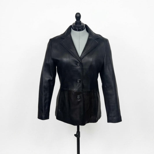Colebrook Essentials Black Leather Blazer Jacket (L)