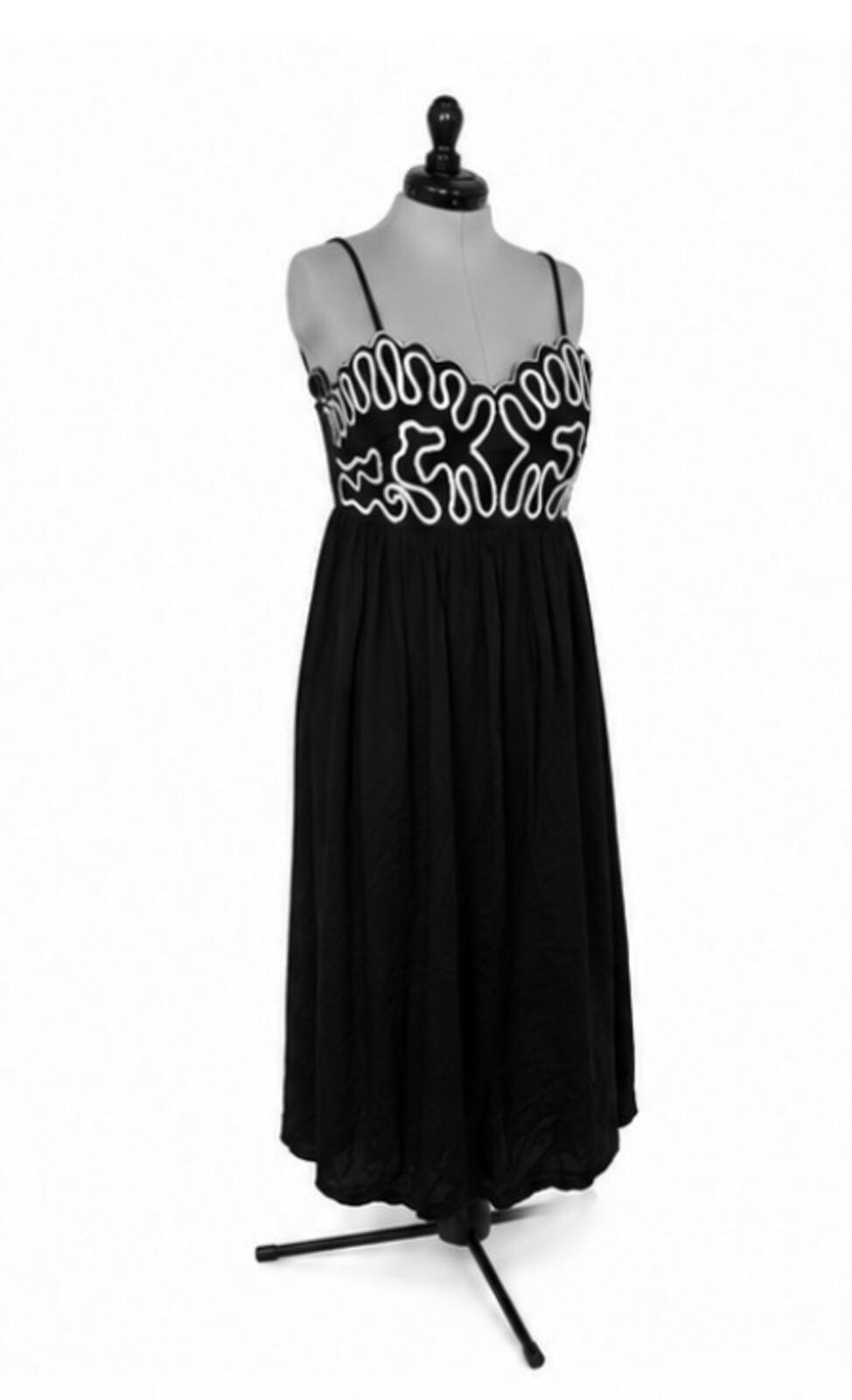 A New Day Black w/ White Accents Crewel Maxi A-Line Dress Dress (XXL)