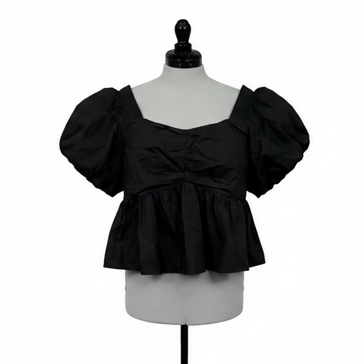 Old Navy Black Puff-Sleeve Ruched Smocked Babydoll Swing Blouse(XL Petite)