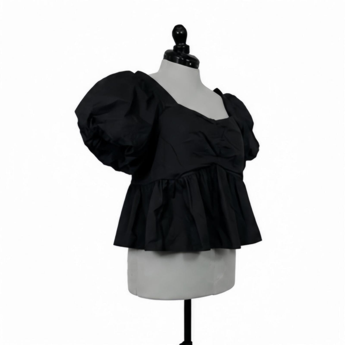 Old Navy Black Puff-Sleeve Ruched Smocked Babydoll Swing Blouse(XL Petite)