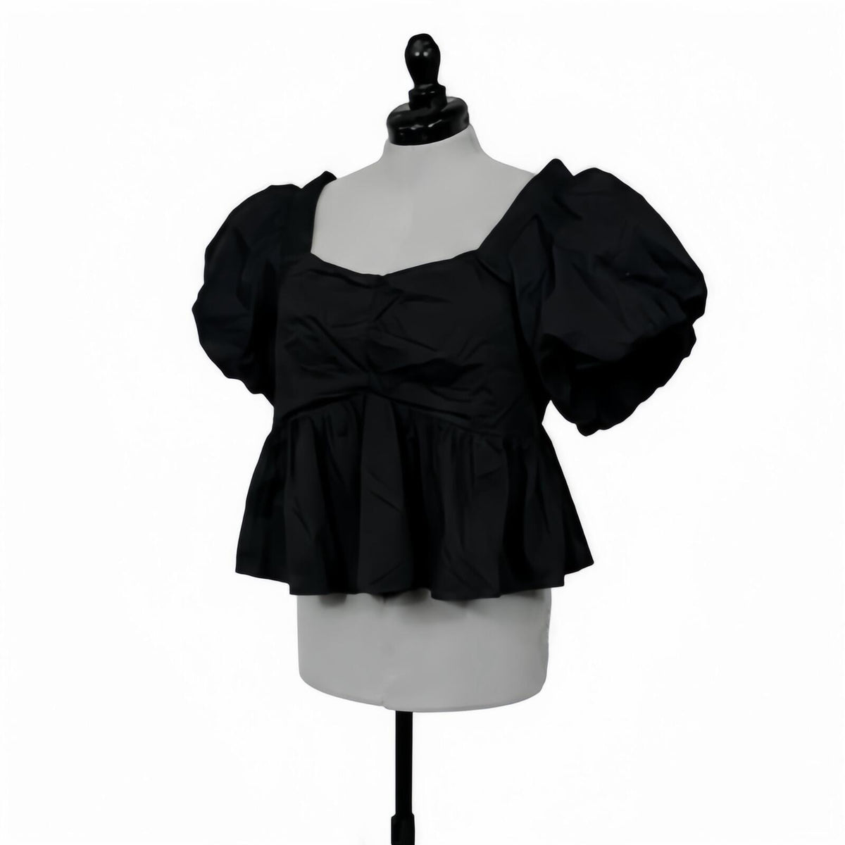 Old Navy Black Puff-Sleeve Ruched Smocked Babydoll Swing Blouse(XL Petite)