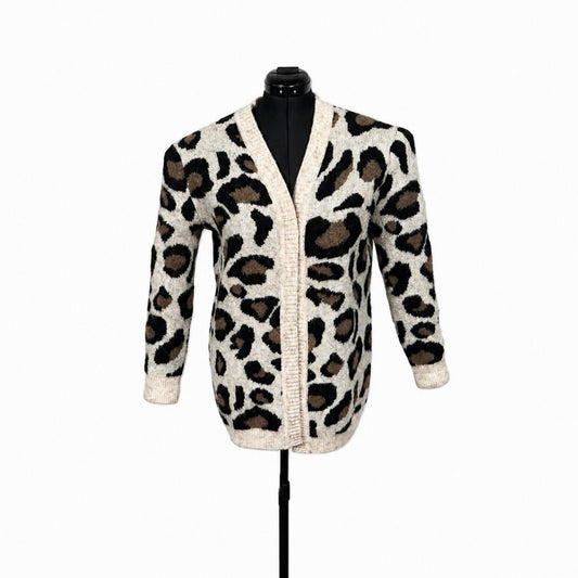 Aqua Leopard Cream and Leopard Print Cardigan (L)