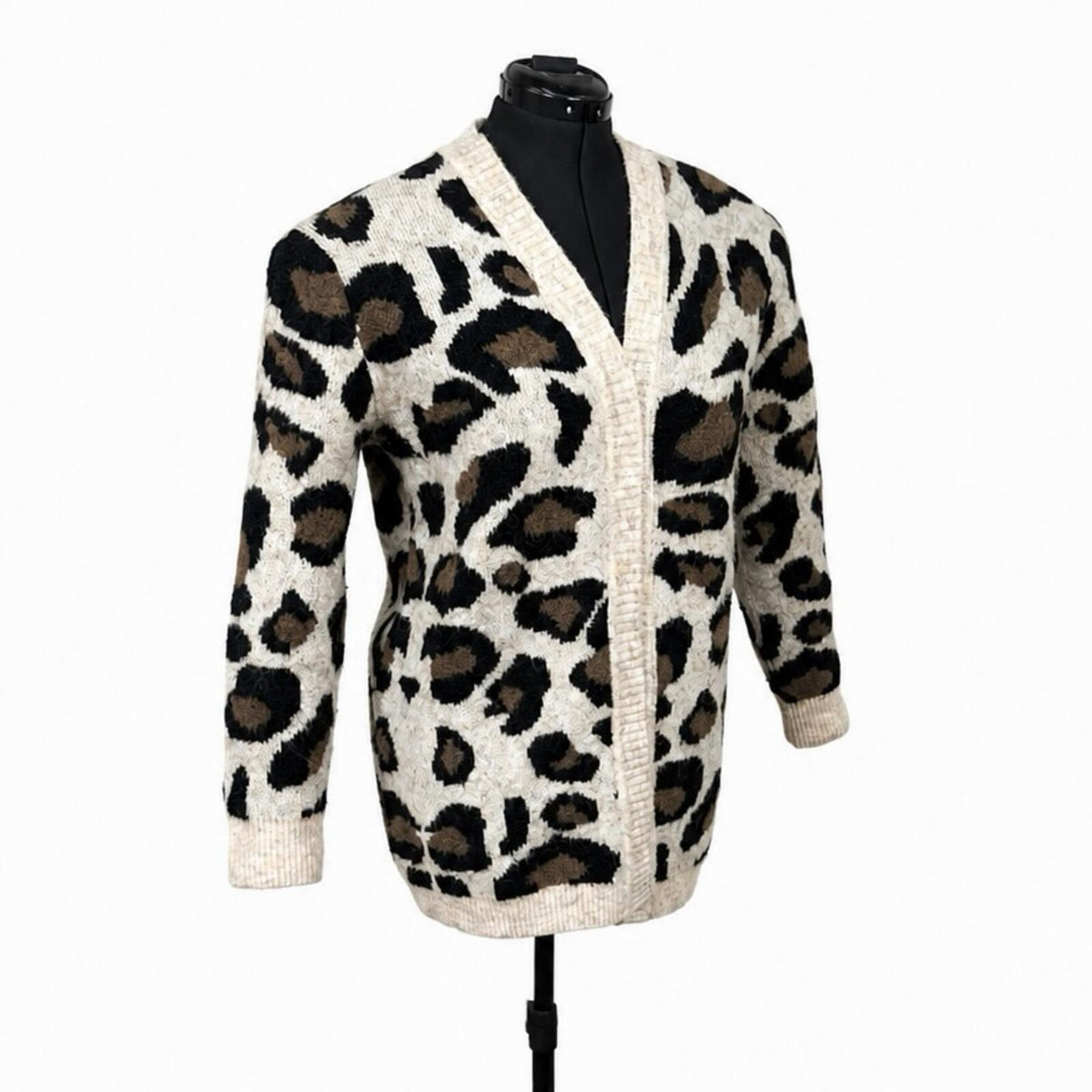 Aqua Leopard Cream and Leopard Print Cardigan (L)