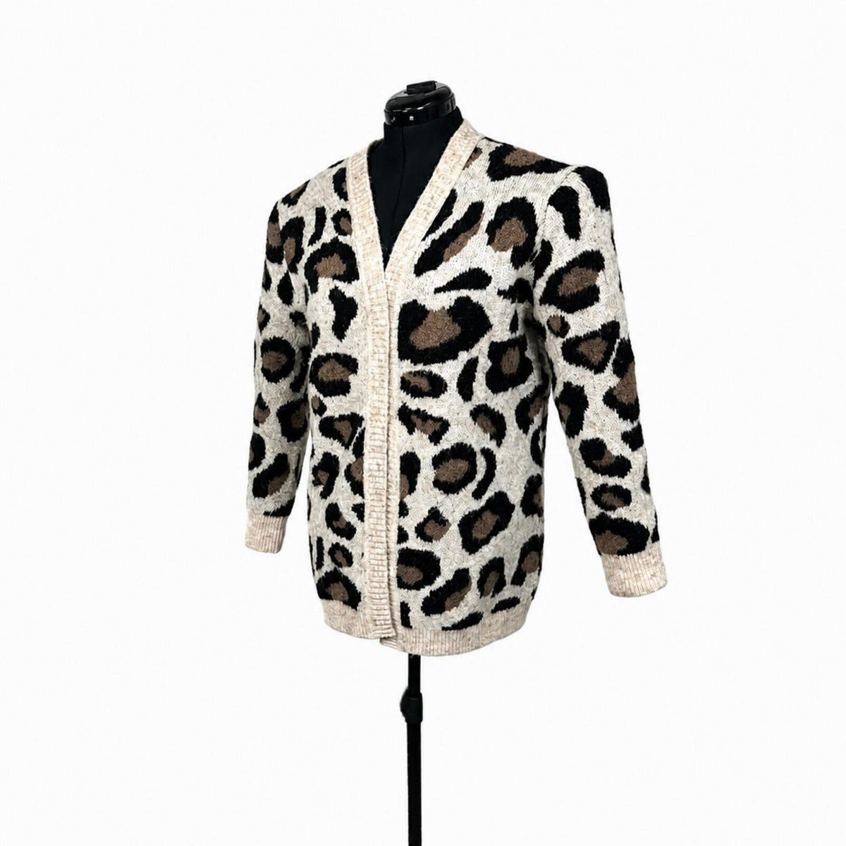 Aqua Leopard Cream and Leopard Print Cardigan (L)