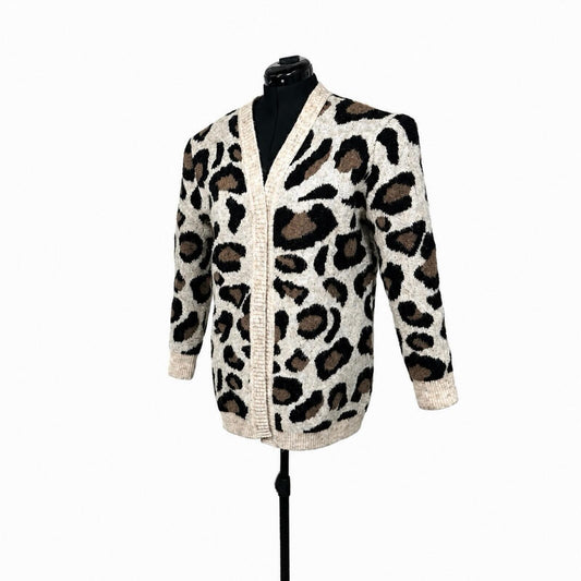 Aqua Leopard Cream and Leopard Print Cardigan (L)