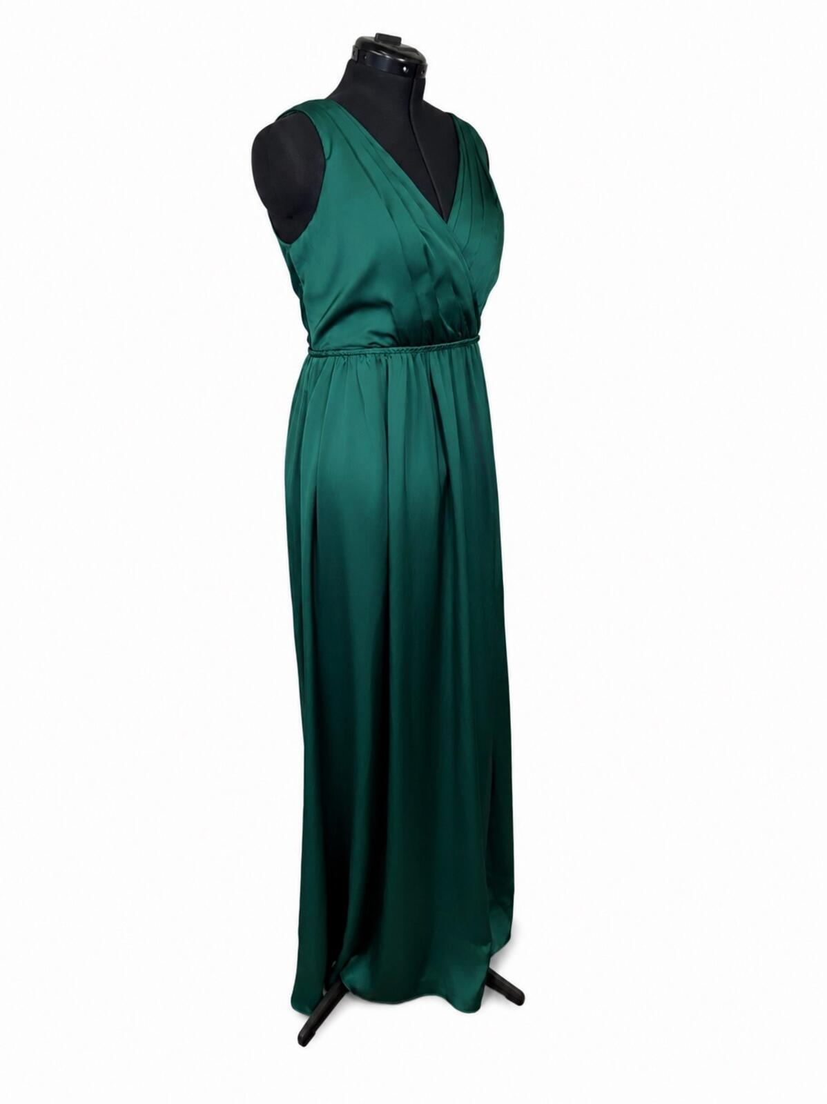 Azazie Tanicia Emerald Stretch Satin A-Line Pleated Bridesmaids Dress (Size 14)