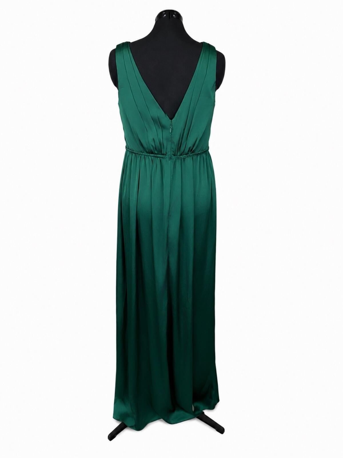 Azazie Tanicia Emerald Stretch Satin A-Line Pleated Bridesmaids Dress (Size 14)