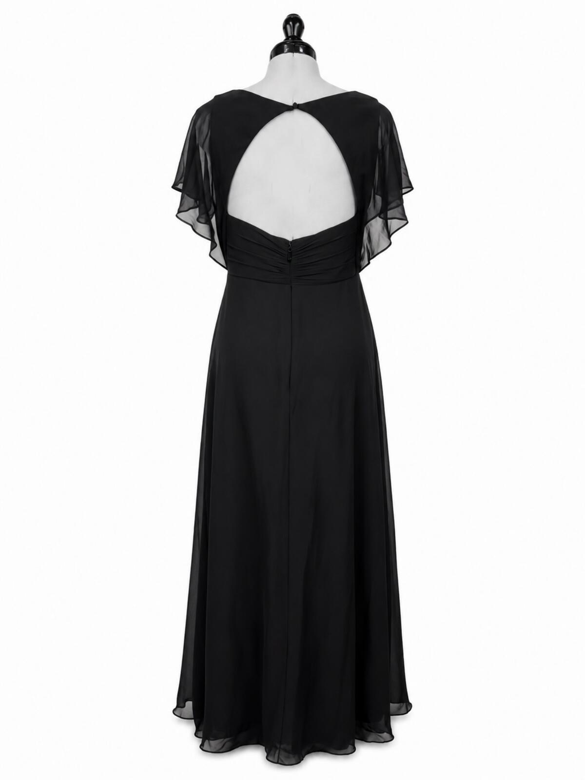 Azazie Rylee Black Chiffon A-Line Pleated Bridesmaids Dress (Size 12)