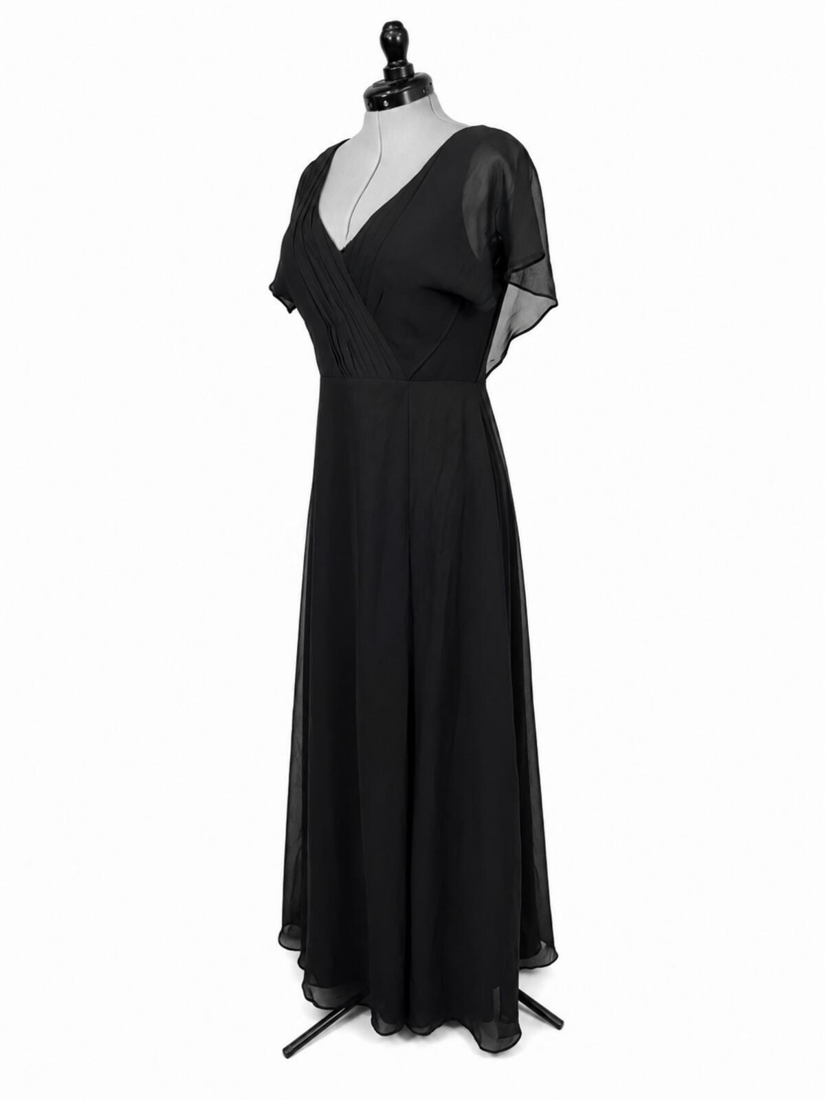 Azazie Rylee Black Chiffon A-Line Pleated Bridesmaids Dress (Size 12)