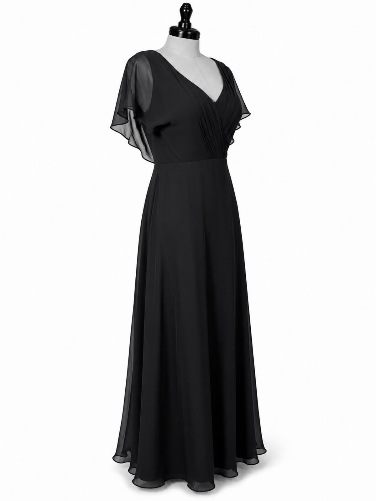Azazie Rylee Black Chiffon A-Line Pleated Bridesmaids Dress (Size 12)