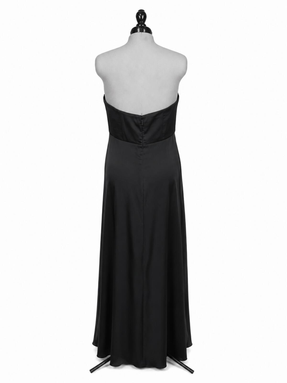 Azazie Wren Black Stretch Satin A-Line Strapless Bridesmaids Dress (Size 16)