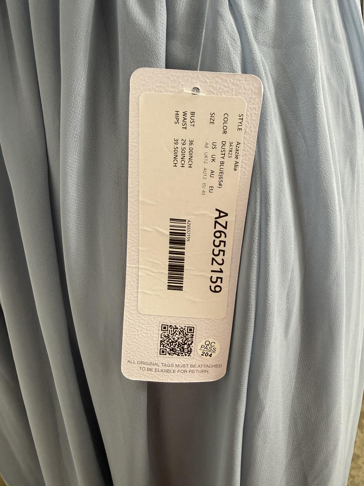 Azazie Alia Dusty Blue Chiffon A-Line Pleated Bridesmaids Dress (Size 8)