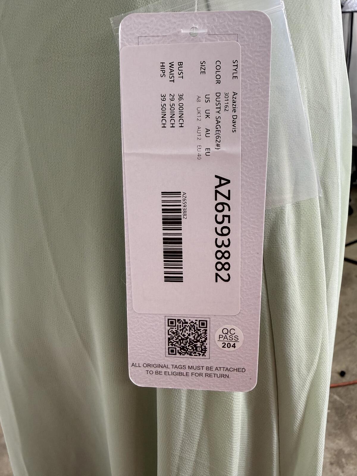 Azazie Davis Dusty Sage Chiffon A-Line V-Neck Bridesmaids Dress (Size 8)