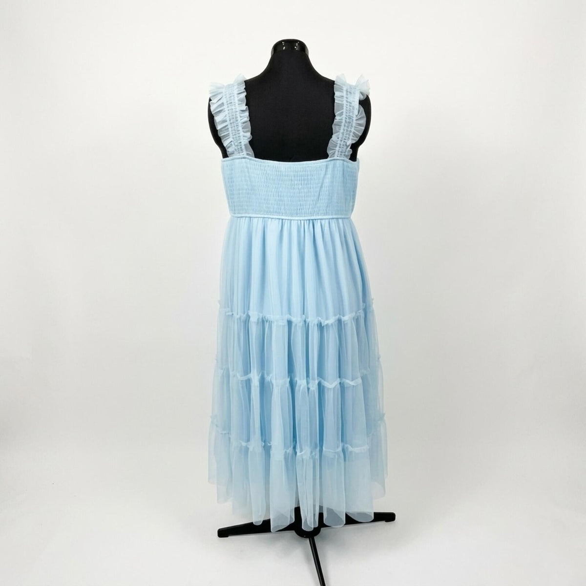 Pretty Garden Light Blue Midi Tulle Smocked Square Neck Ruffle Sundress(XXL)