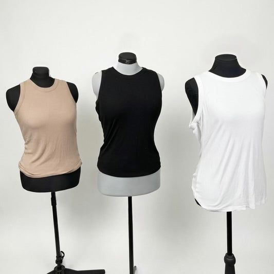 Dokotoo Neutrals (Black, White, Nude) Tank Top Set 3 Count (XL)