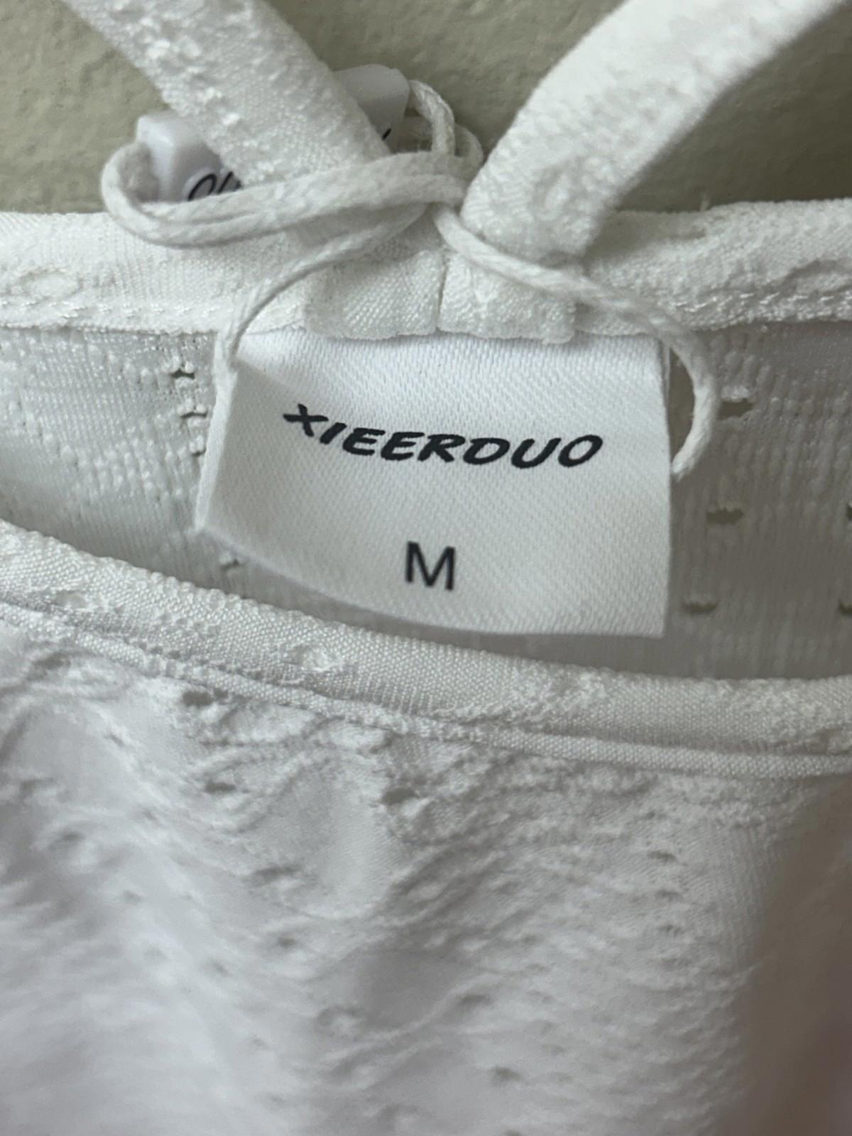 Xieerduo White Double Strap Racerback Scoop Neck Eyelet Flowy Tank Top (M)
