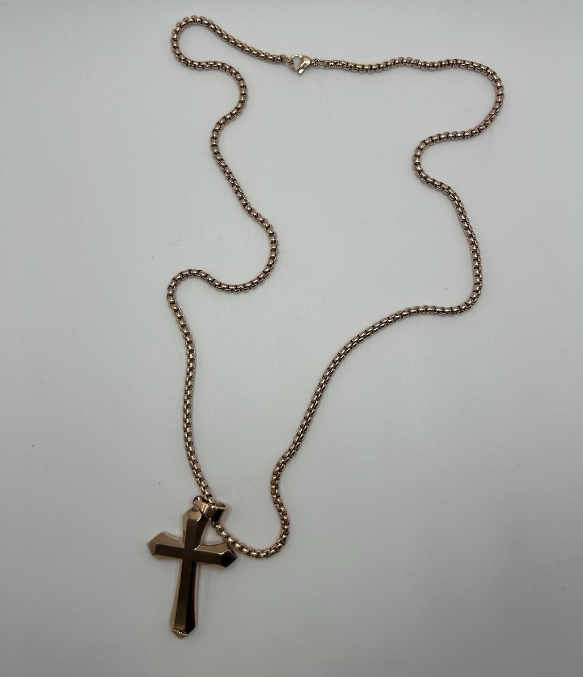 Asisinvicta Jewelry Stainless Steel Cross Pendant w/ Long Chain Rosetone 24