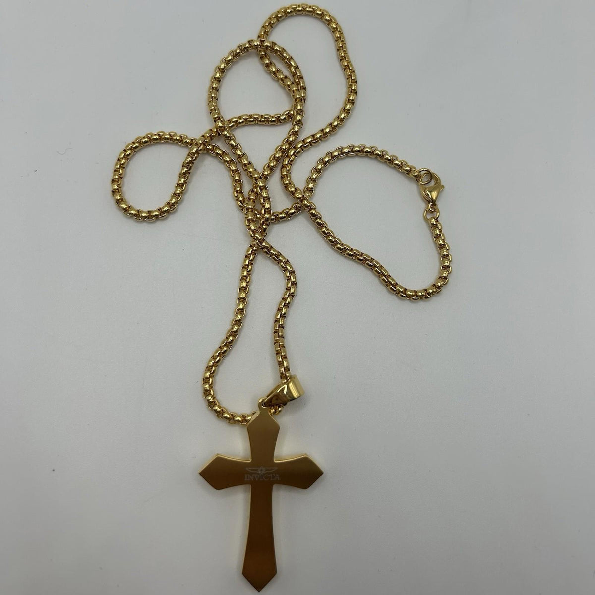 Asisinvicta Jewelry Stainless Steel Cross Pendant w/ Long Chain Goldtone 24