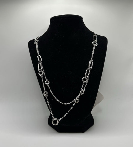 Christopher & Banks Long Layered Silver Metal Necklace