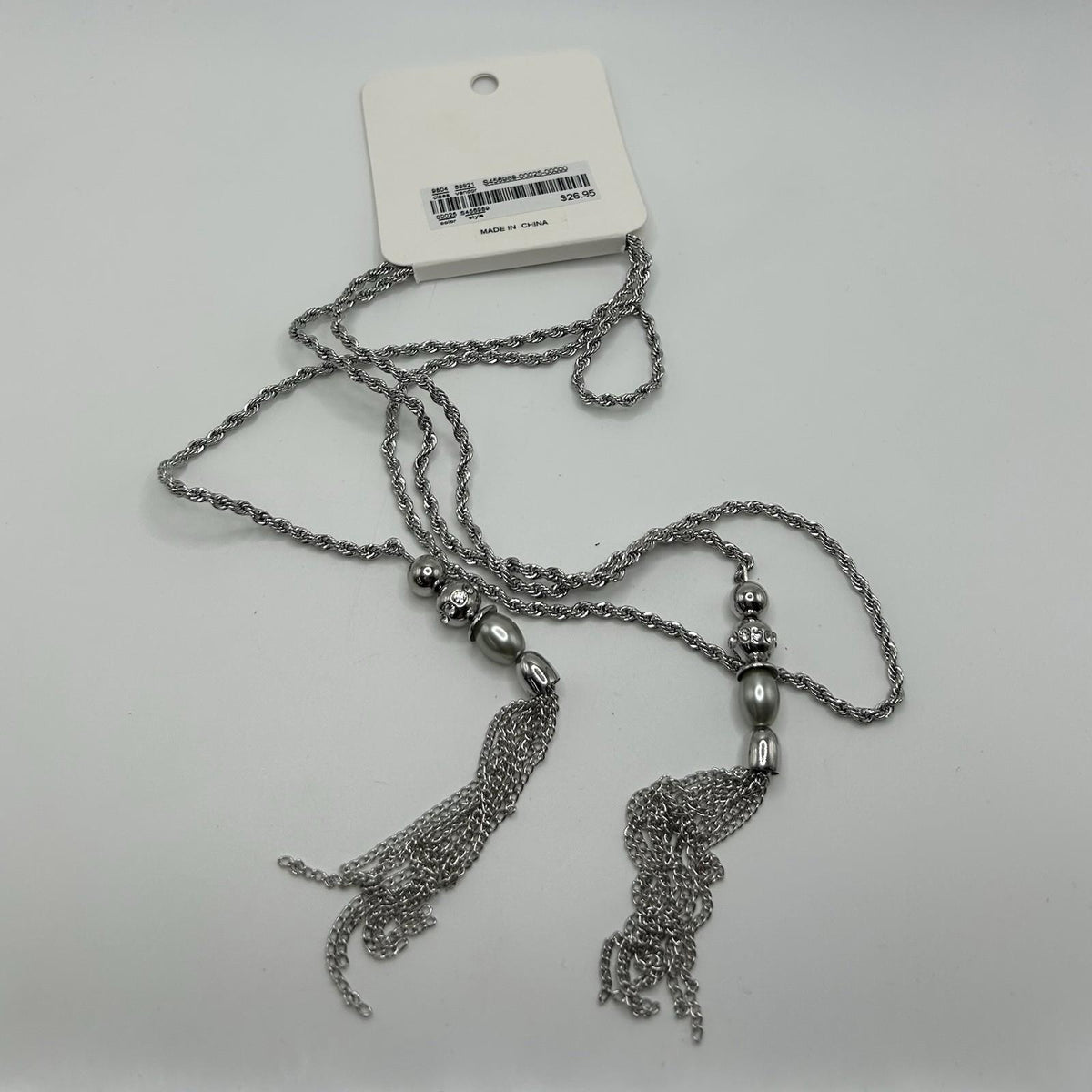 Christopher & Banks Silver Long Knotted, Tassel Necklace