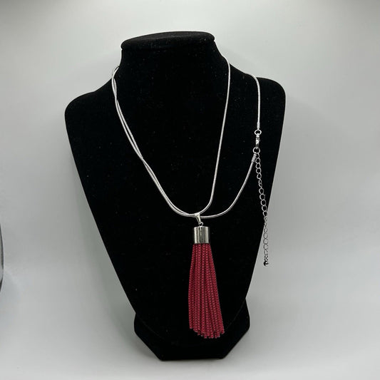 Christopher & Banks Long Painted Chain Tassel Peony Pink Necklace