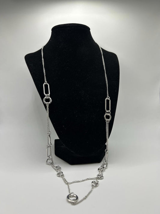 Christopher & Banks Long Layered Silver Metal Necklace
