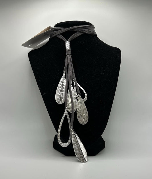 Christopher & Banks Long Corded Drop Silver Necklace (One Size)