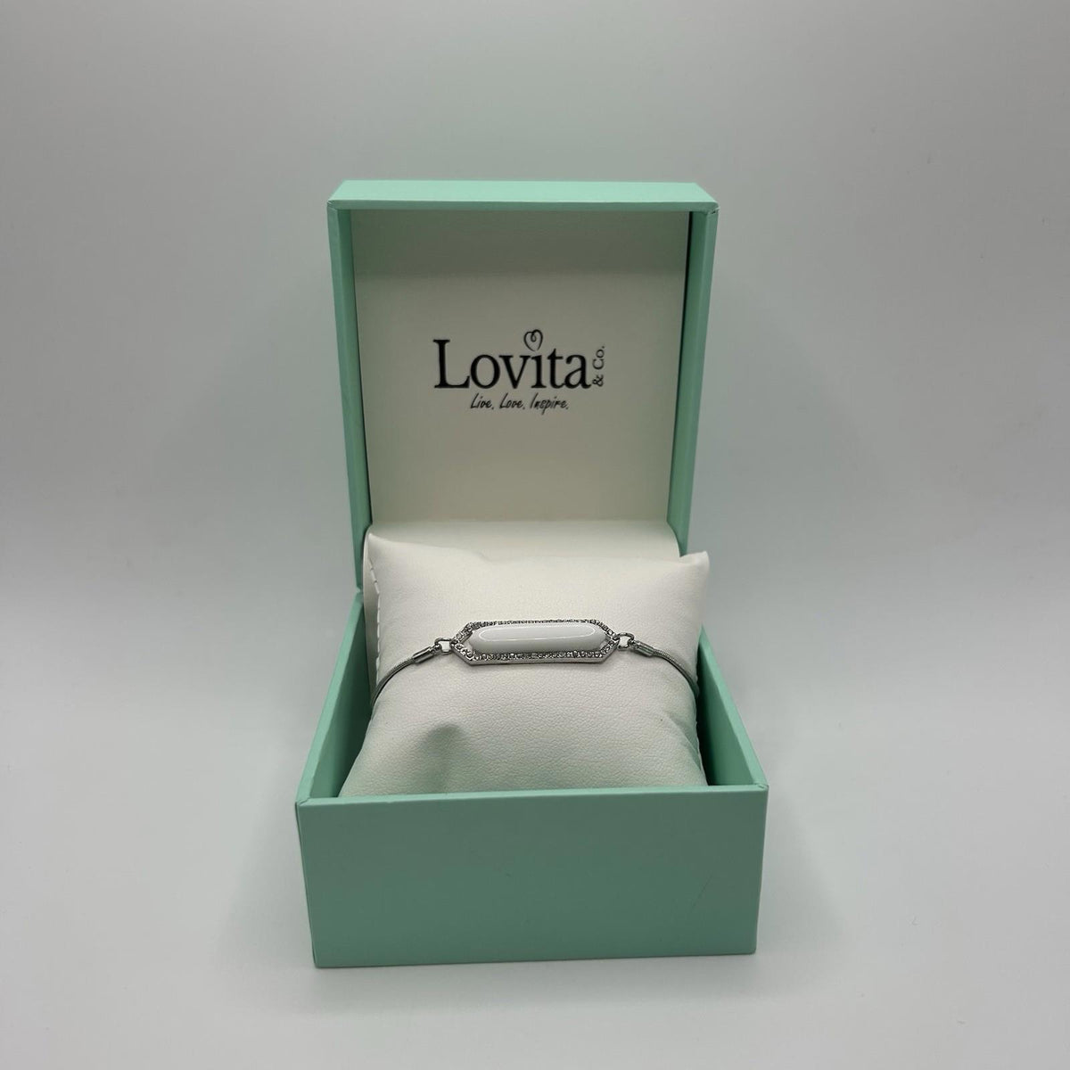 Lovita & Co. Women’s Silver & White Stone with Crystal Boarder Toggle Bracelet