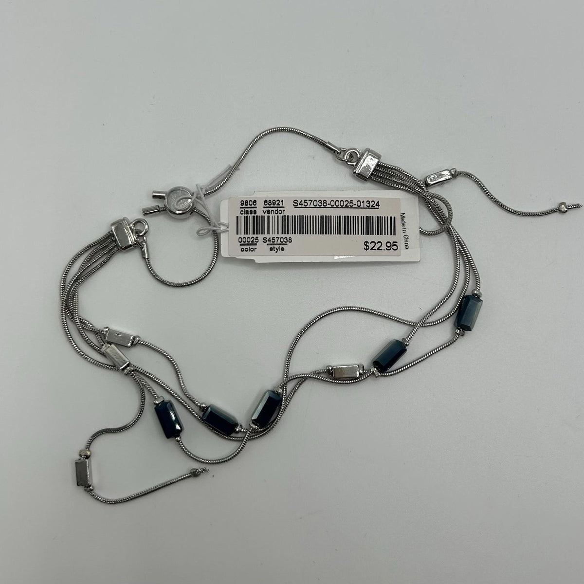 Christopher & Banks Beaded Silver & Blue Layered Bracelet -Extended Sizing