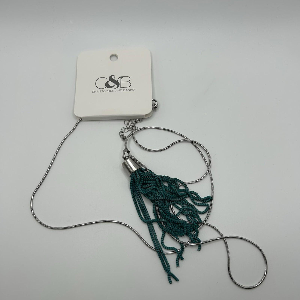 Christopher & Banks Long Painted Chain Tassel Turquoise Necklace