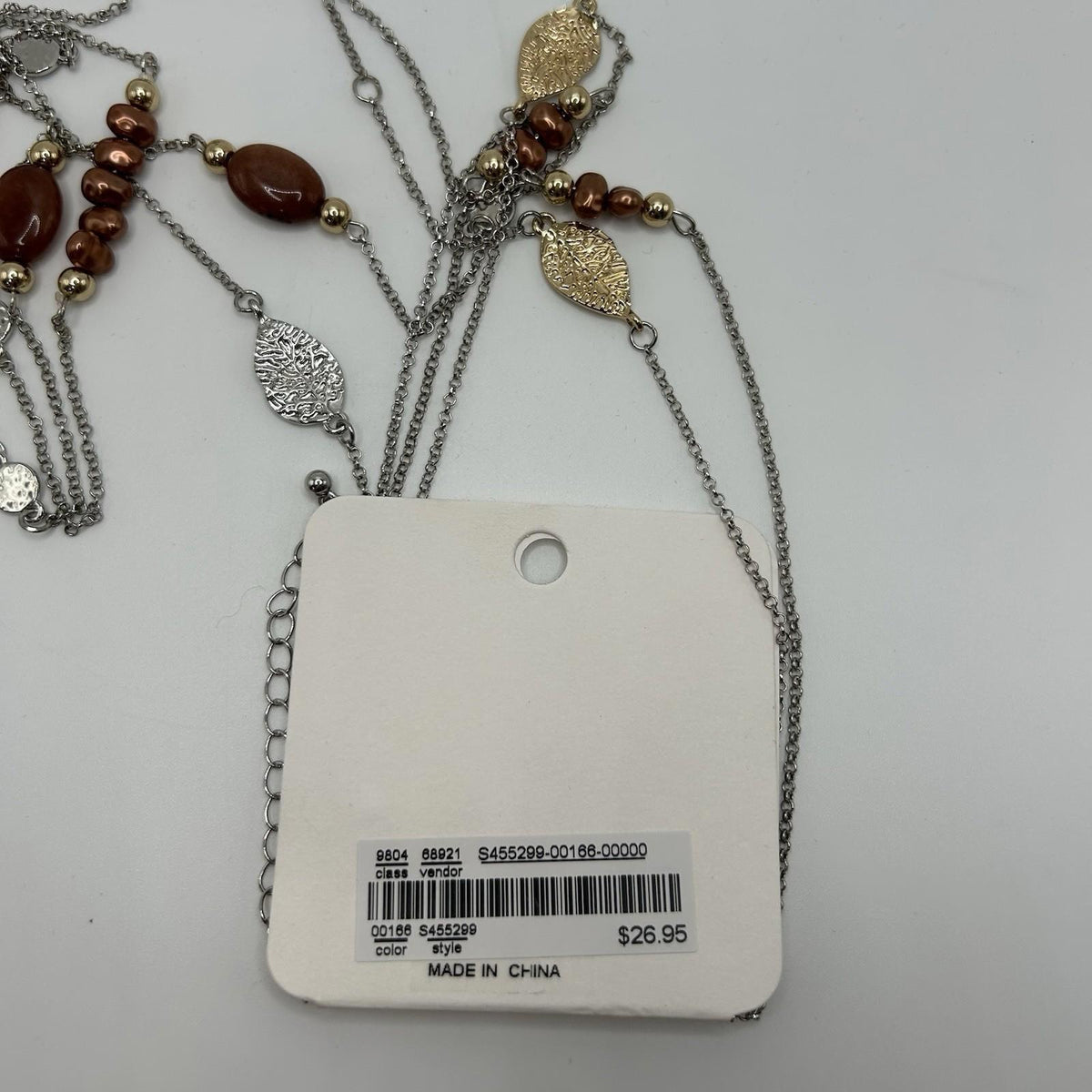 Christopher & Banks Brown, Silver  & Gold Long Mixed Bead Necklace (One Size)