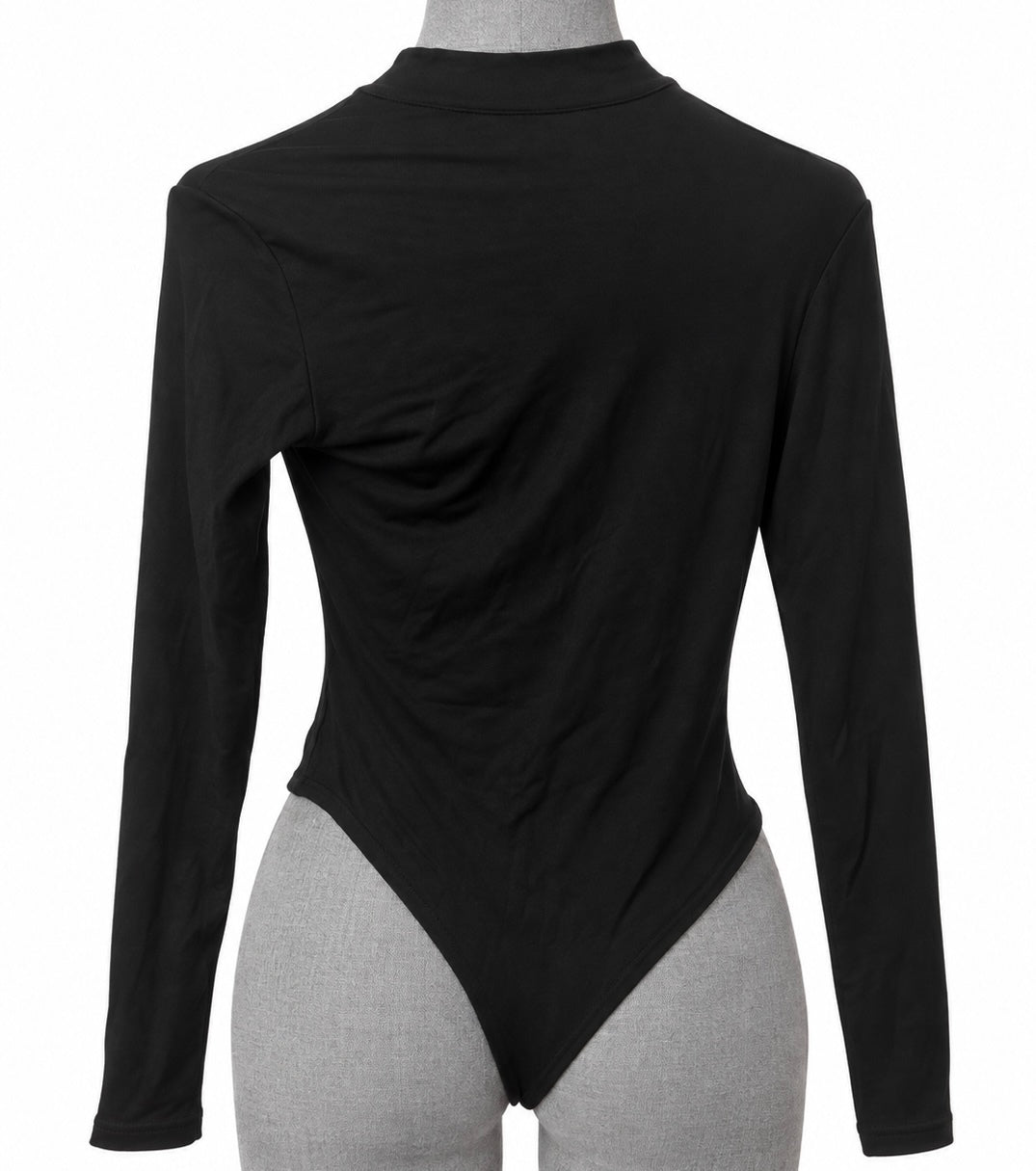 Mangopop Black Long Sleeve Quarter Zip Mock Turtle Neck Bodysuit (S)