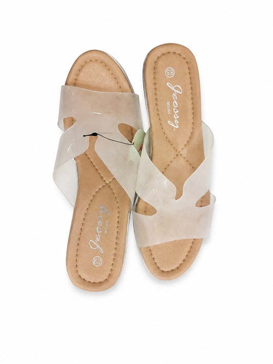 Jeossy Milan Nude & Clear Wedge Sandals (Size 8.5)