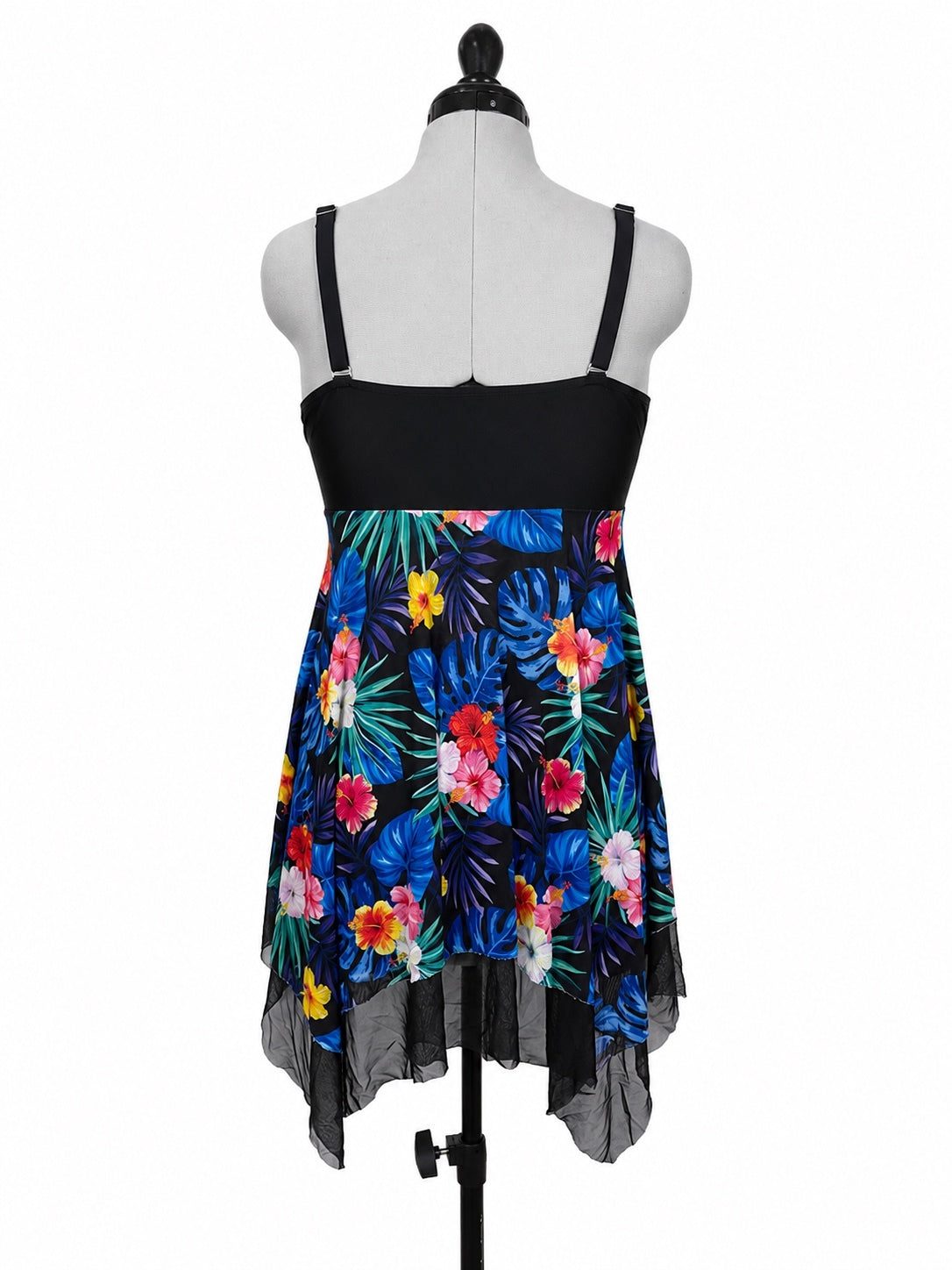 Kate Kasin Black and Floral Swim Dress and Shorts (XL)
