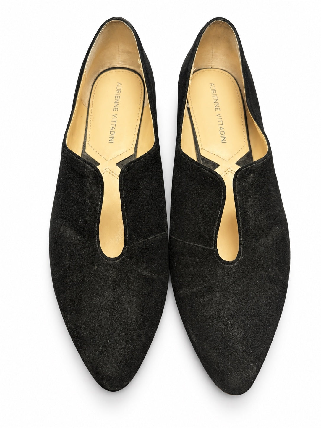 Adrienne Vittadini Black Suede V-Slit Flats (W 8.5)